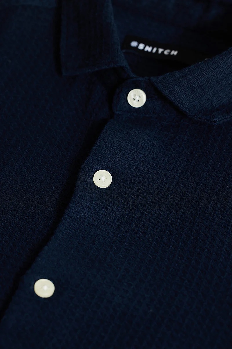 سنيتش Navy Slim Fit Textured Shirt
